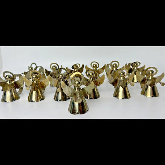 Vintage Napkin Rings Angel Wings Trumpet Gold Tin Metal Lot of 13 China - Picture 2 of 7